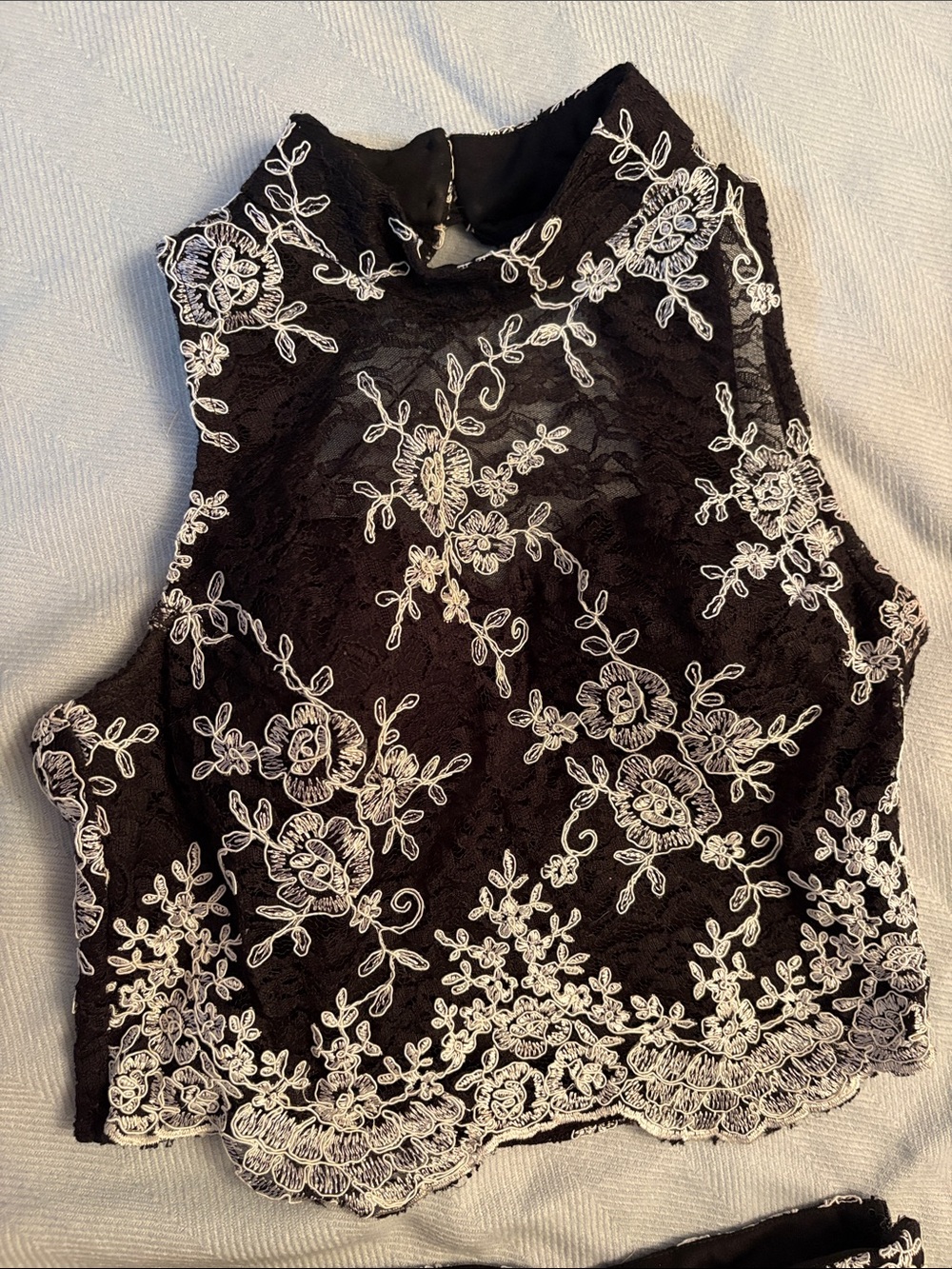 As U Wish Black Two-Piece Prom Dress with White Lace - Picture 2 of 5